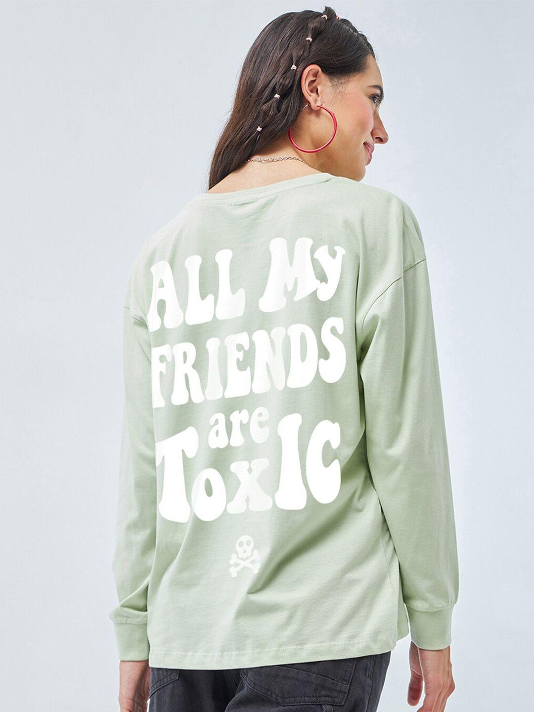 bewakoof toxic typography printed drop-shoulder sleeves oversized pure cotton t-shirt