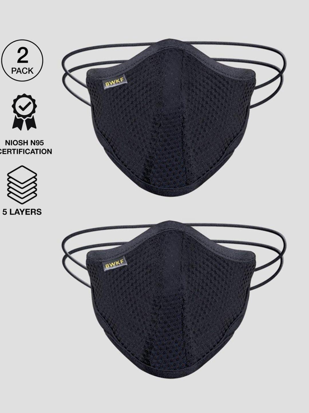 bewakoof unisex 2 pcs black solid reusable 5-ply protective outdoor mask