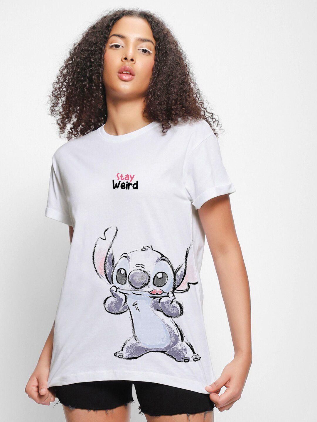 bewakoof white stay weird graphic printed  drop-shoulder sleeves relaxed cotton t-shirt