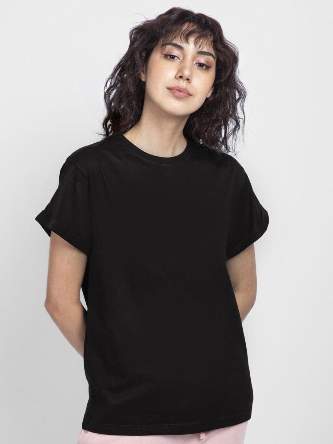 bewakoof women black 3 extended sleeves t-shirt
