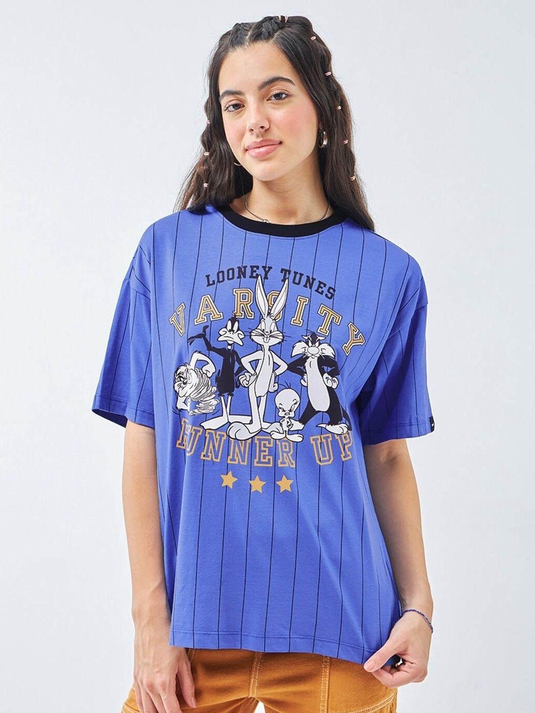 bewakoof women blue printed t-shirt