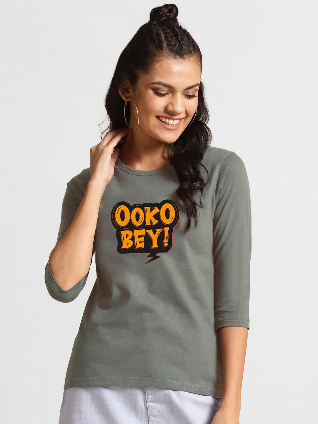 bewakoof women grey typography printed t-shirt