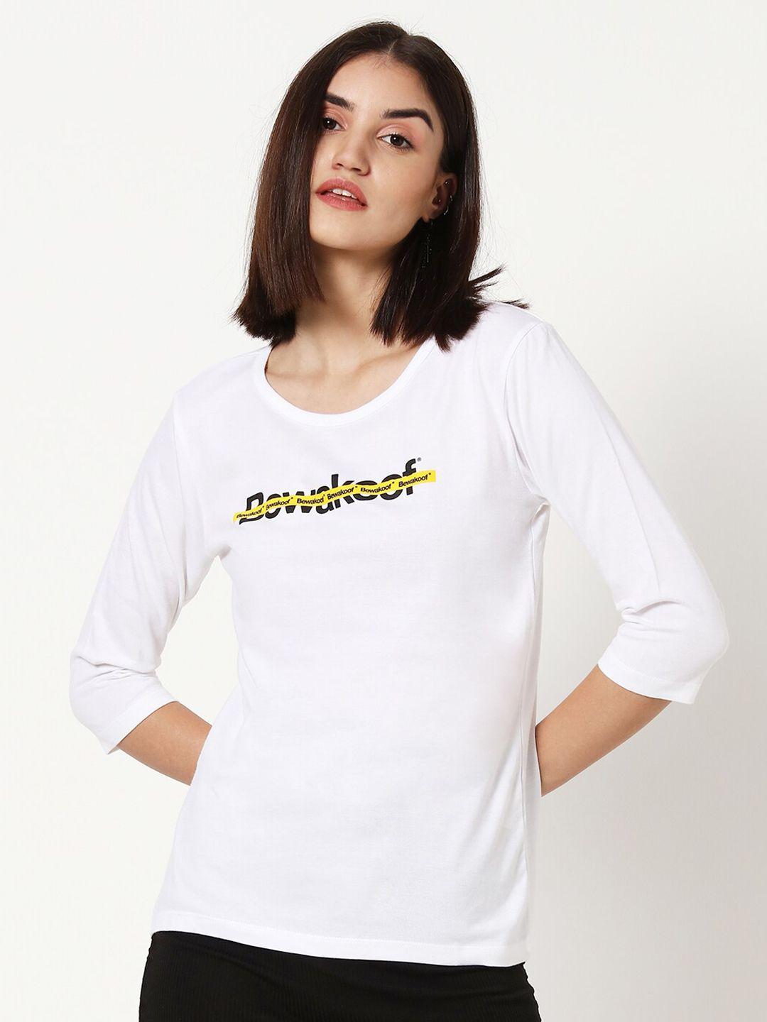 bewakoof women white typography t-shirt