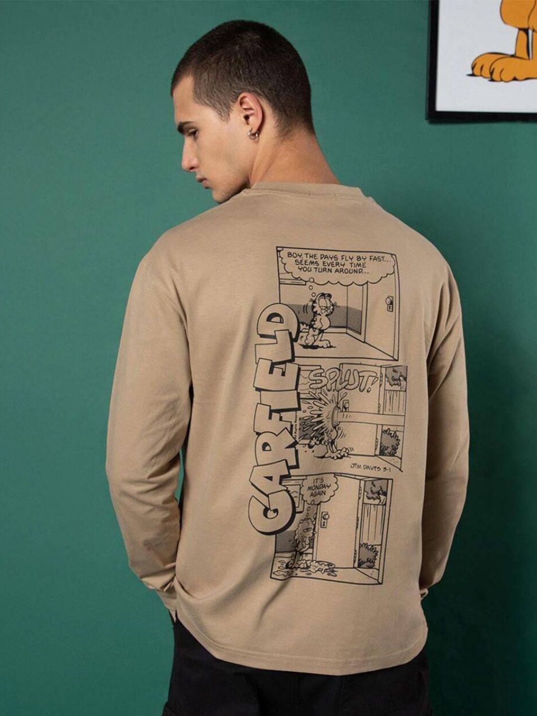 bewakoof x garfield printed drop-shoulder sleeves oversized cotton t-shirt