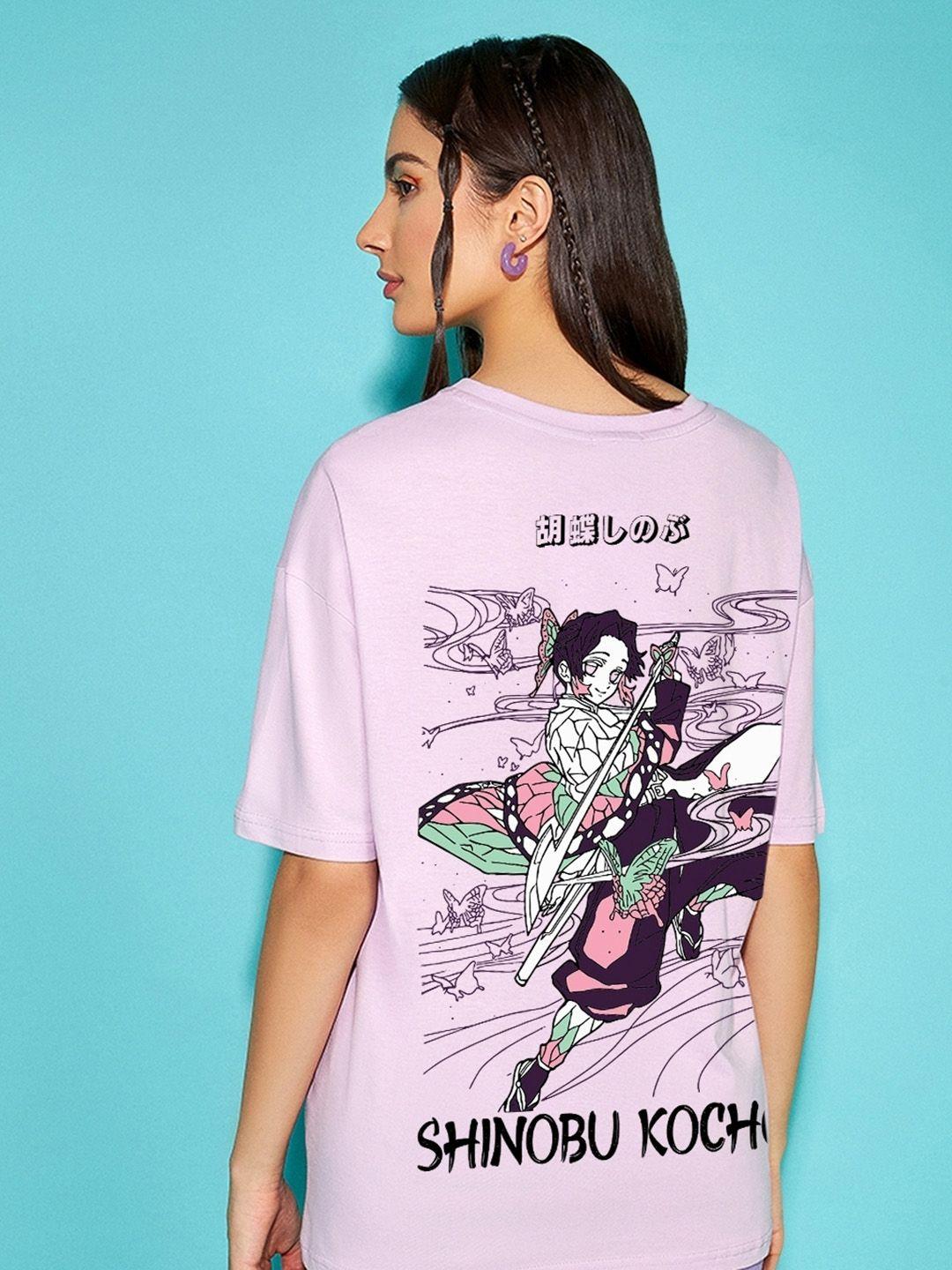 bewakoof  shinobu kocho printed oversized pure cotton t-shirt