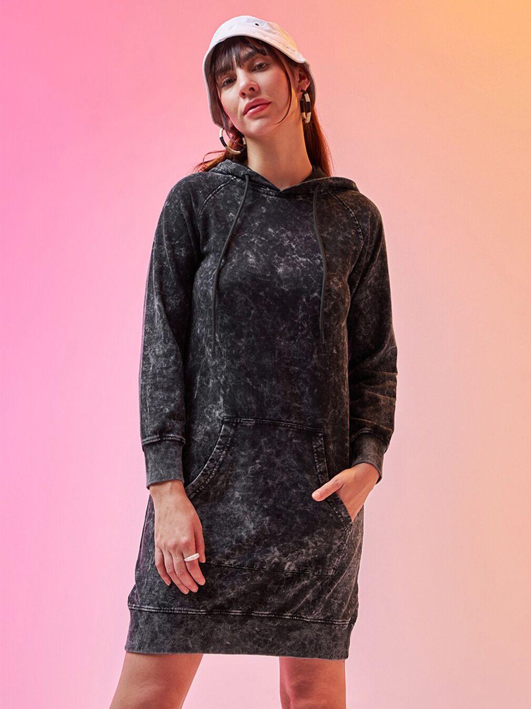 bewakoof abstract printed hooded cotton t-shirt dress