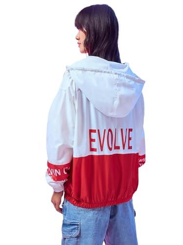 bewakoof air 1.0 women's color block super loose fit full sleeve hooded neck nylon windcheater jacket_ 596369 white s