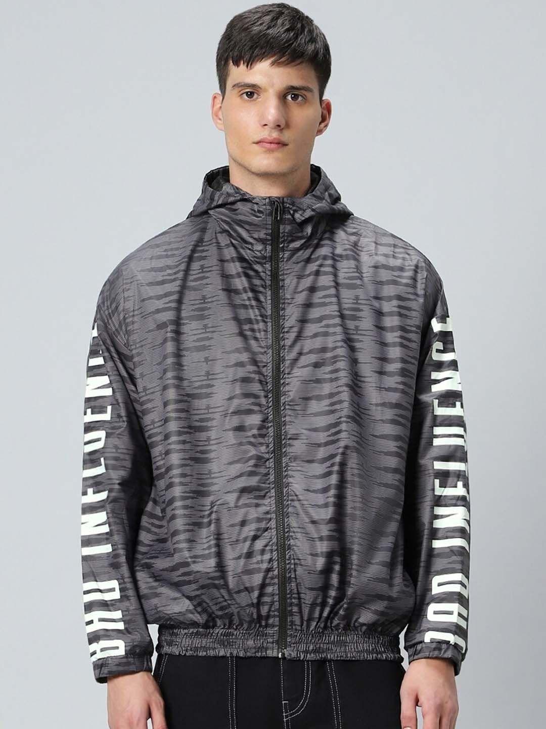 bewakoof air striped windcheater hooded open front jacket