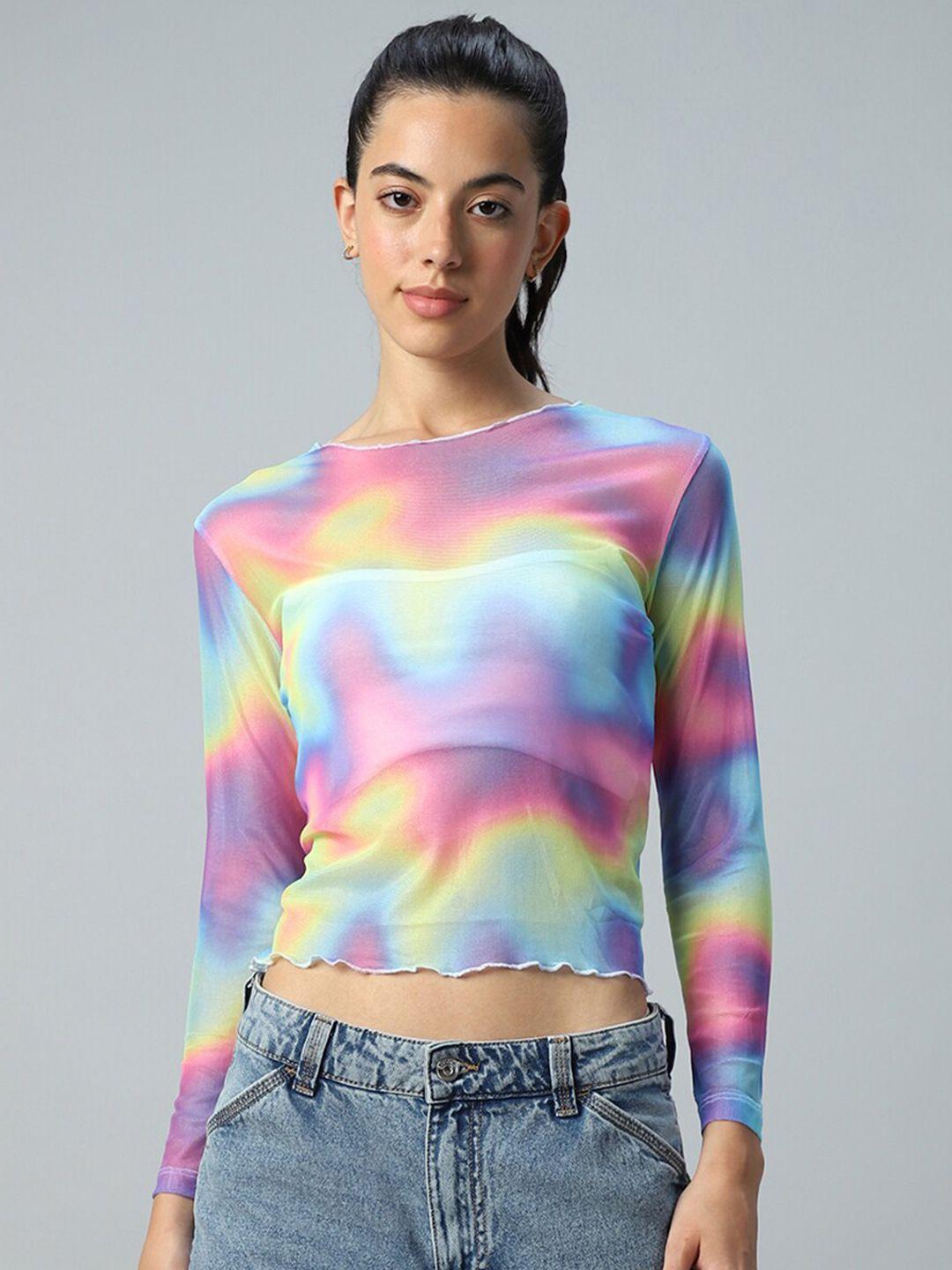 bewakoof air tie and dye semi sheer slim fit top