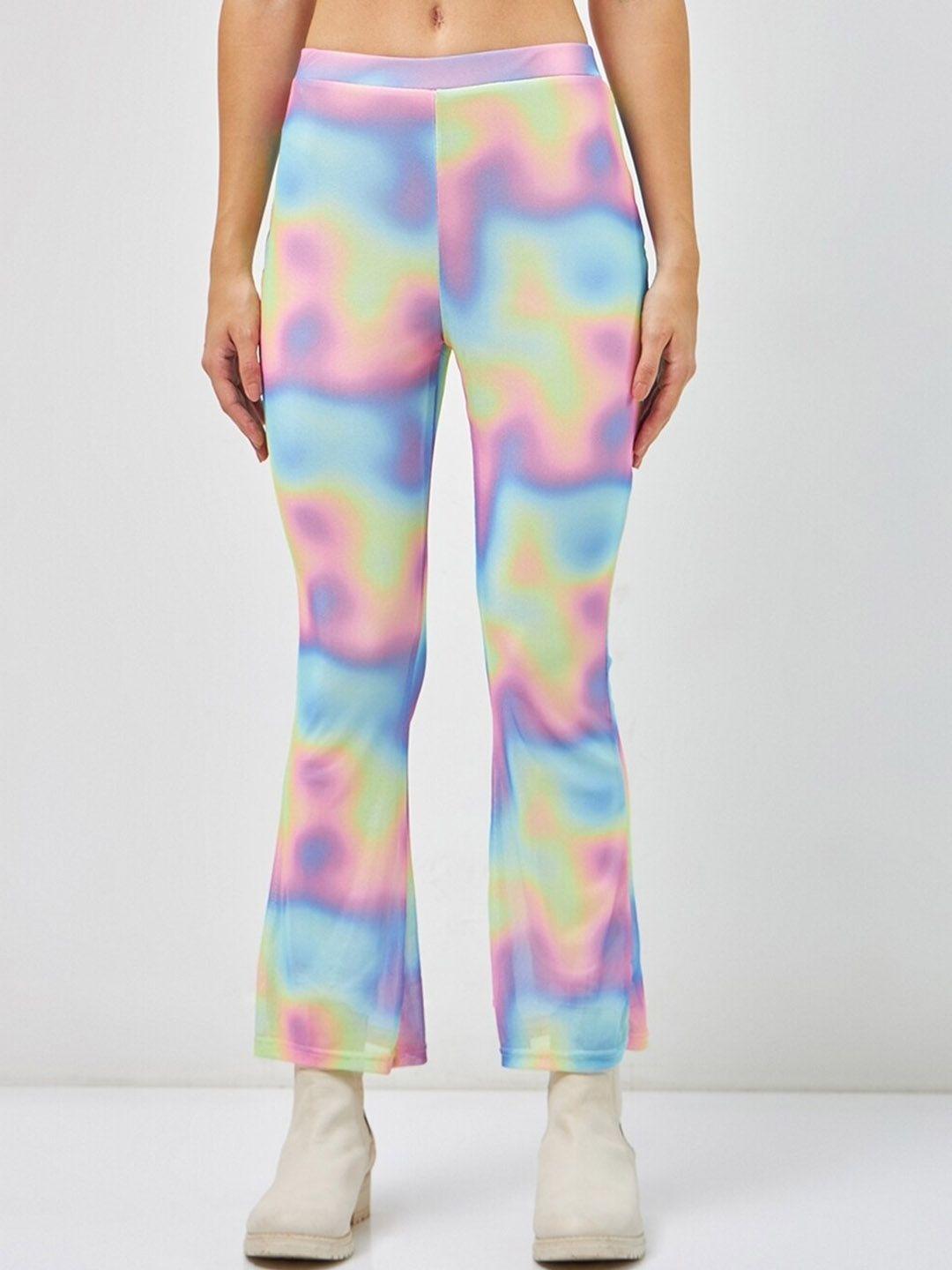 bewakoof air women slim fit tie & dye printed bootcut trouser