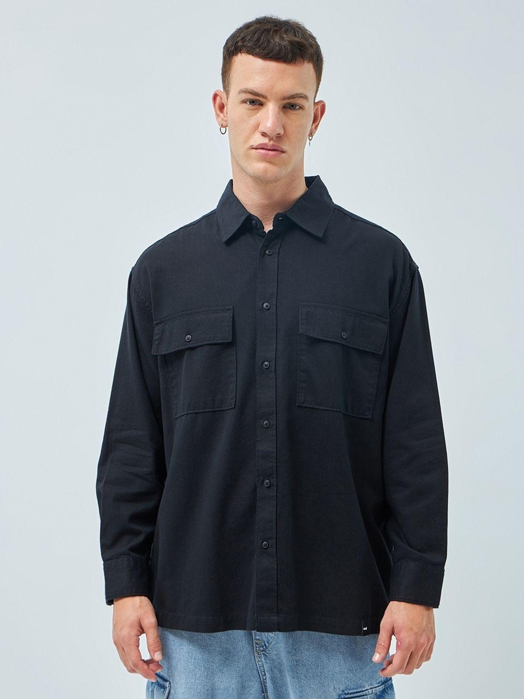 bewakoof black oversized long sleeves cotton casual shirt