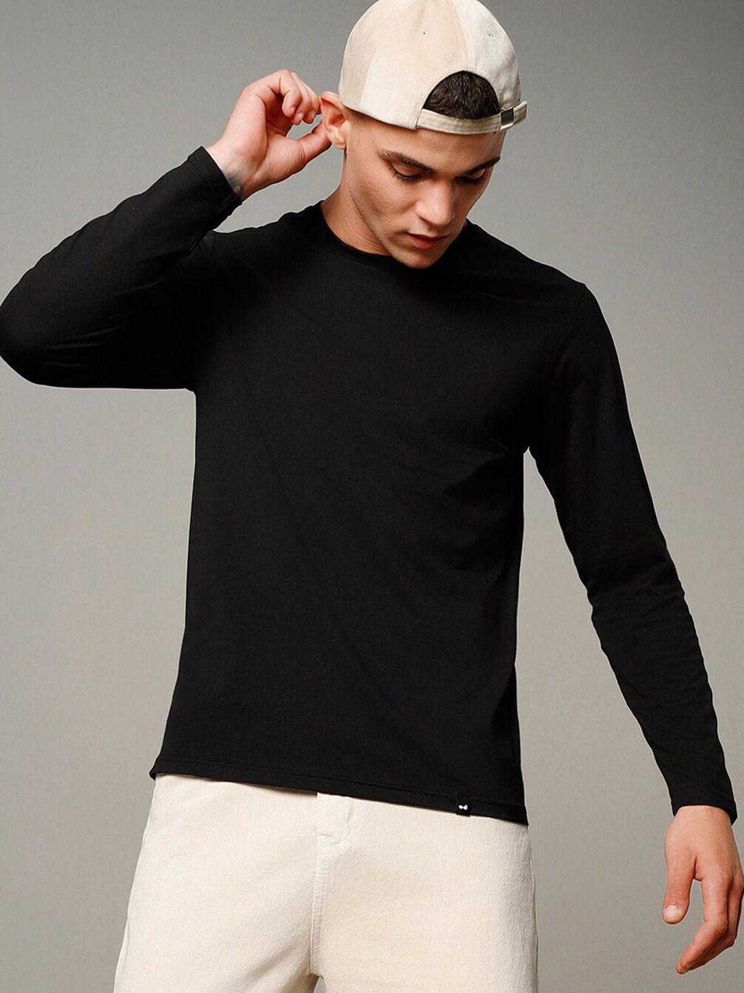 bewakoof black round neck long sleeve regular t-shirt