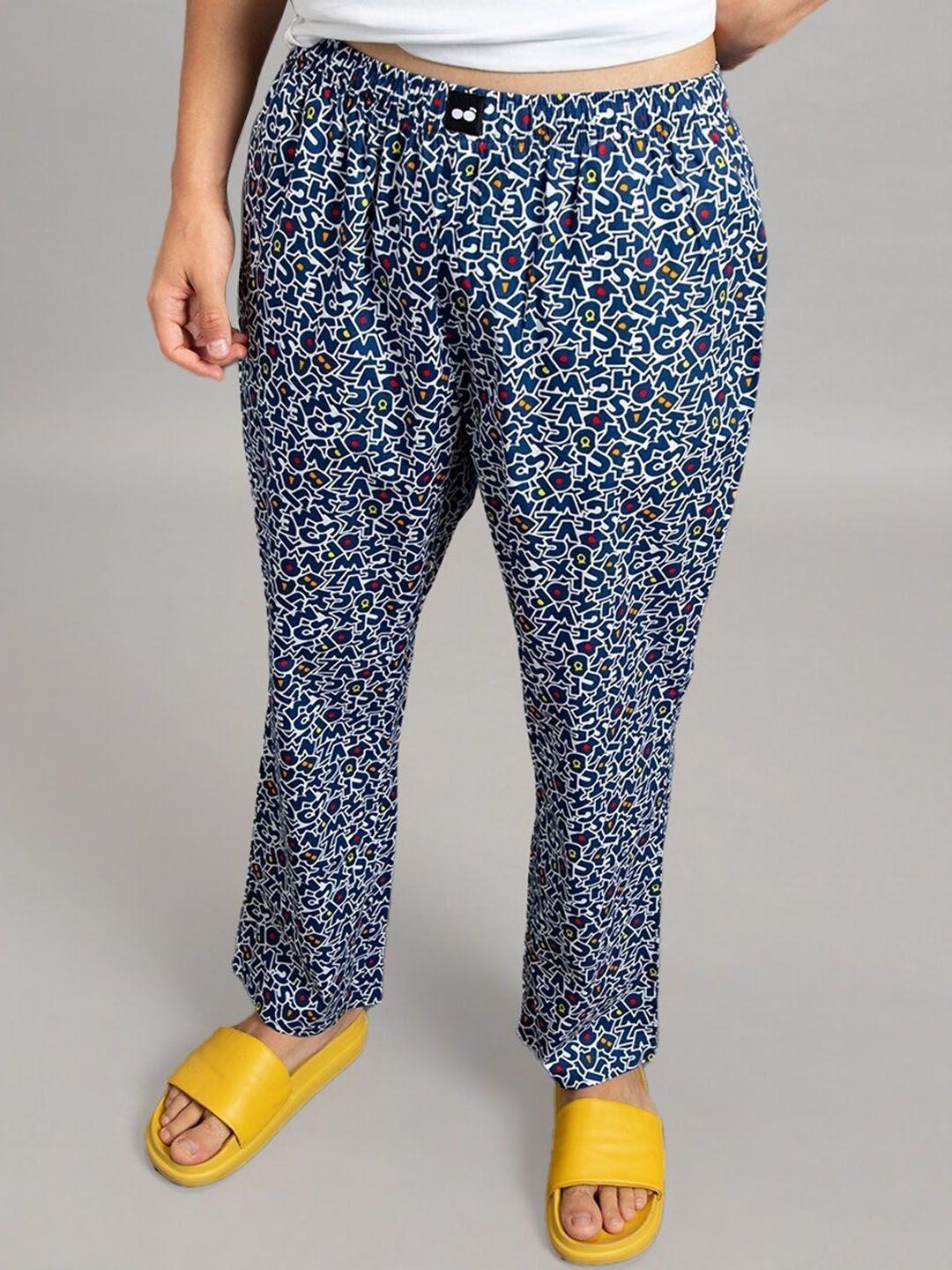 bewakoof blue abstract printed lounge pants