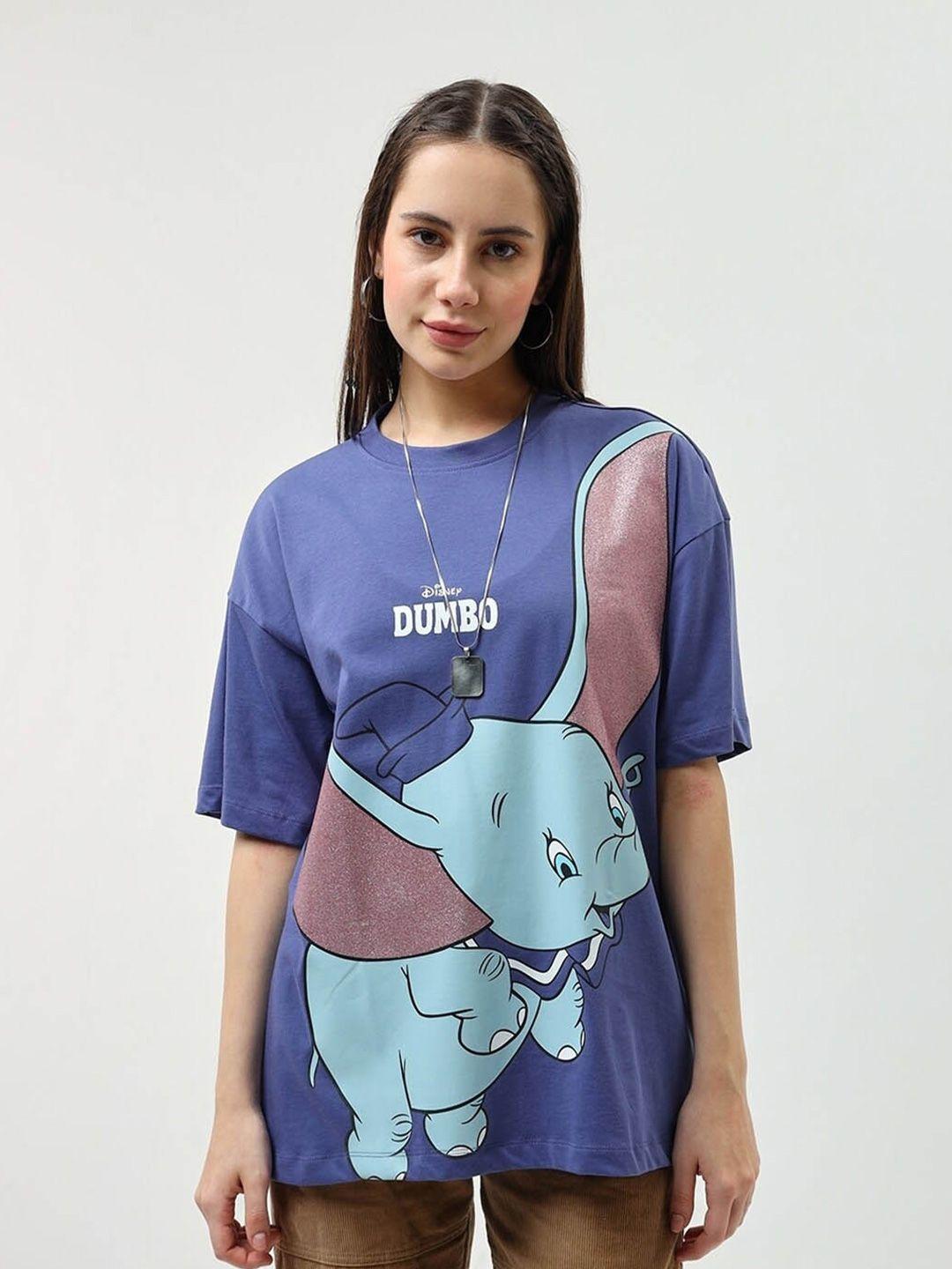 bewakoof blue dumbo printed drop-shoulder sleeves pure cotton oversized t-shirt