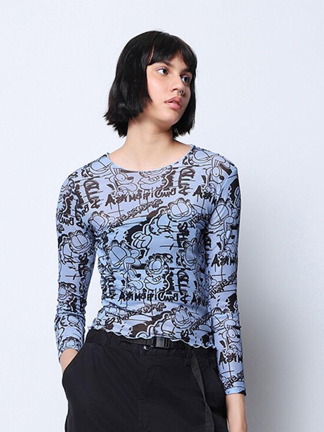 bewakoof blue garfield printed long sleeves top