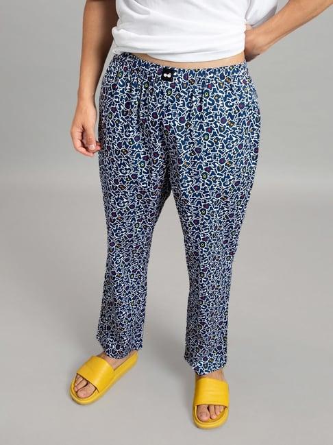 bewakoof blue printed nightwear pyjamas