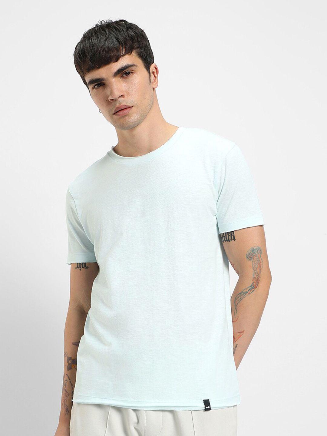 bewakoof blue raw edge cotton t-shirt