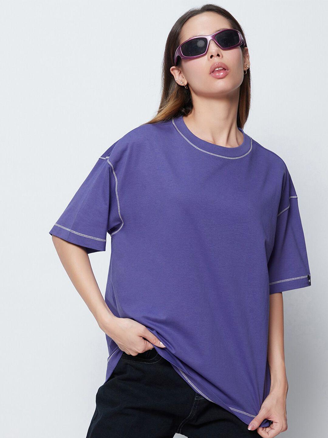 bewakoof blue round neck cotton oversized t-shirt