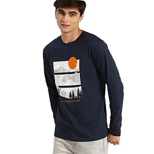 bewakoof feel most alive full sleeve t-shirt navy blue