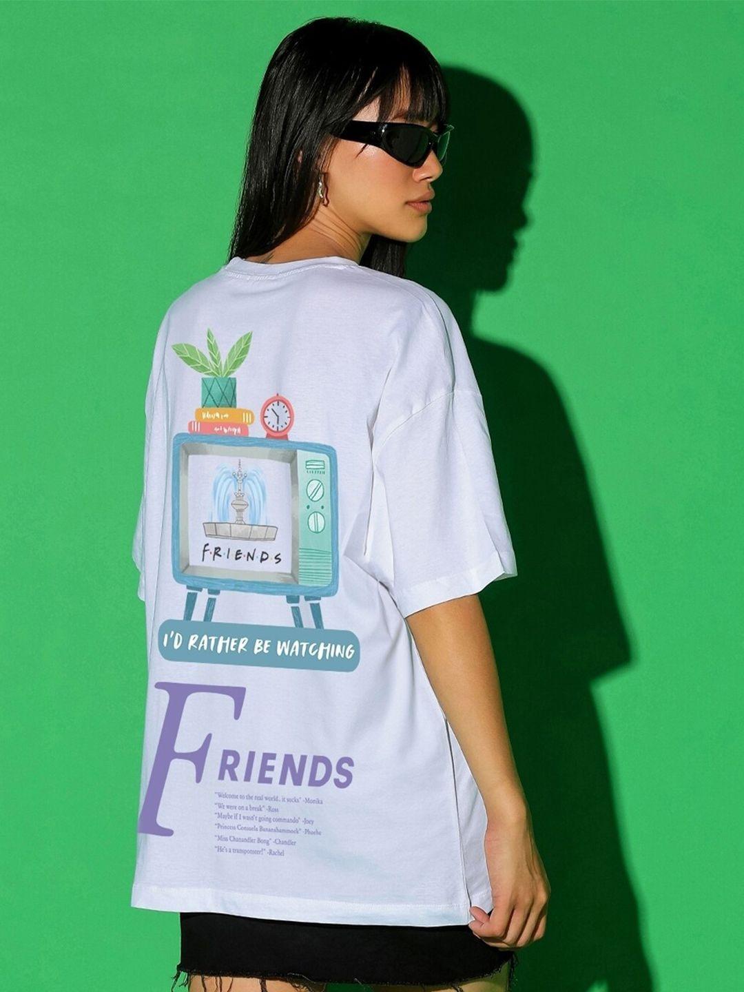 bewakoof friends typography printed drop-shoulder sleeves oversized pure cotton t-shirt