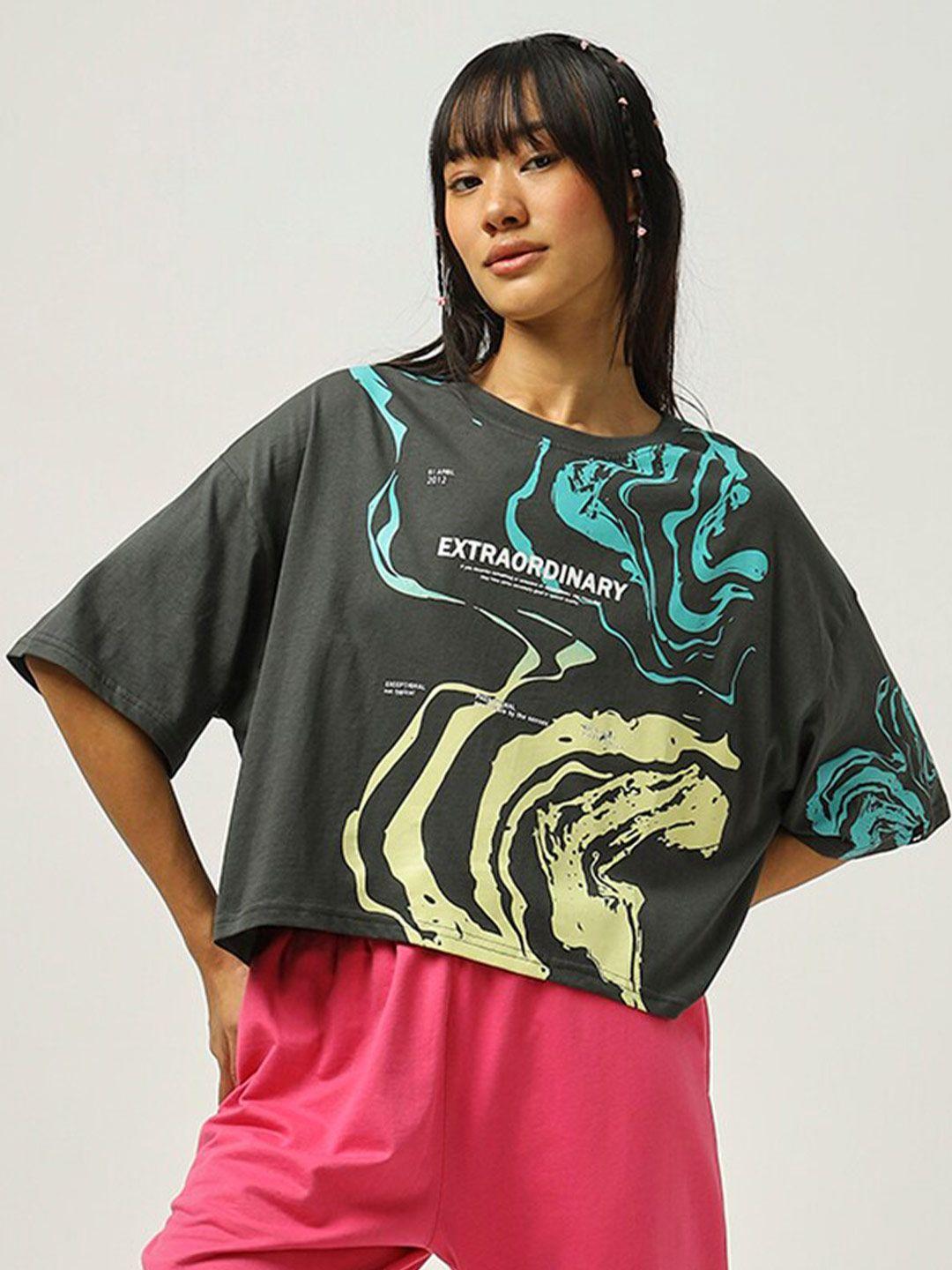 bewakoof graphic printed drop-shoulder cotton top