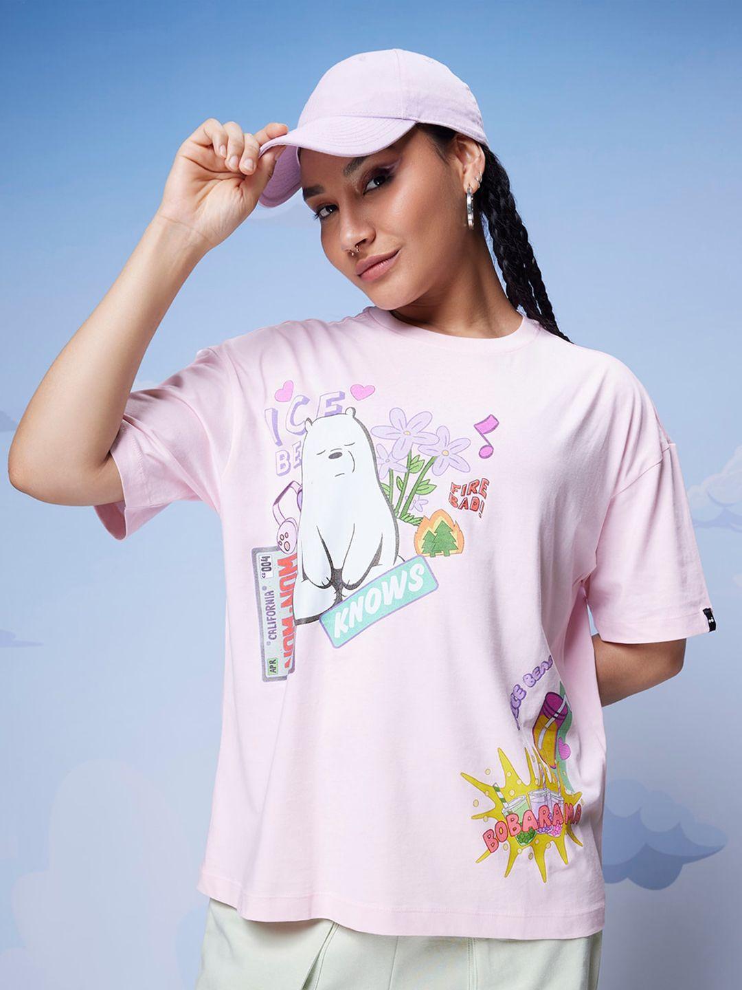 bewakoof graphic printed drop-shoulder sleeves pure cotton oversized t-shirt