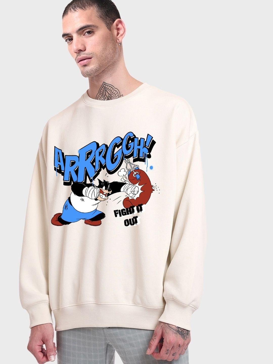 bewakoof graphic printed fleece round neck pullover sweatshirt