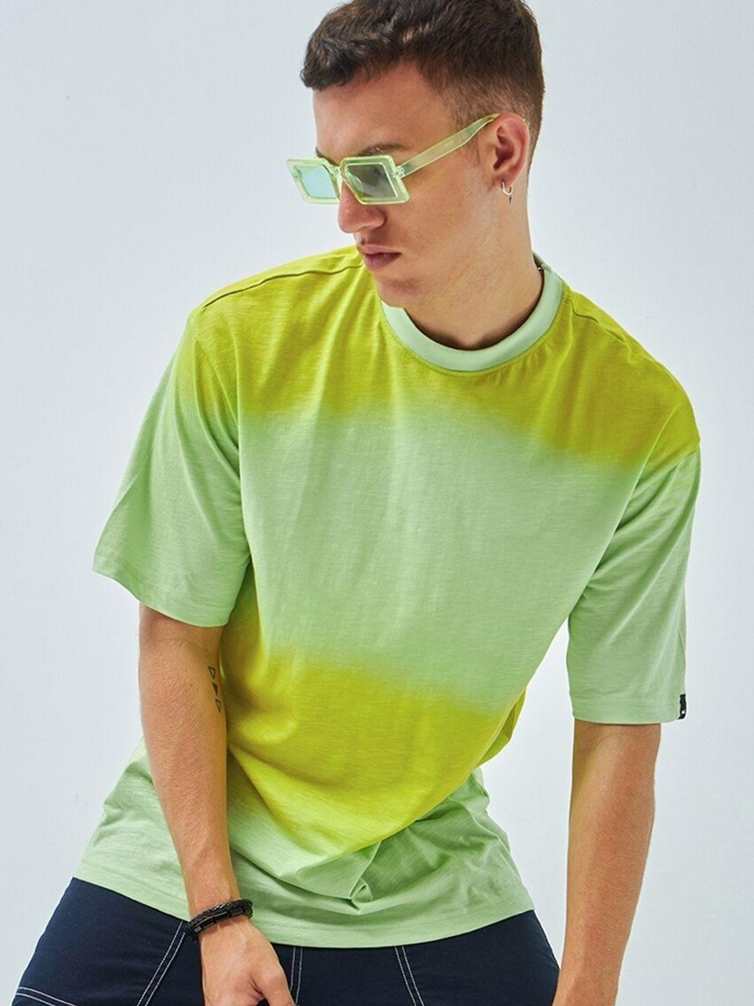 bewakoof green and yellow ombre oversized pure cotton t-shirt