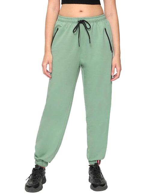 bewakoof green cotton relaxed fit mid rise joggers