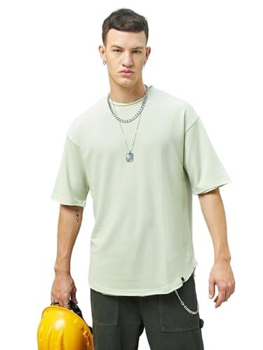 bewakoof heavy duty 1.0 men's solid oversized fit half sleeve round neck terry t-shirt_ 620448 beige l