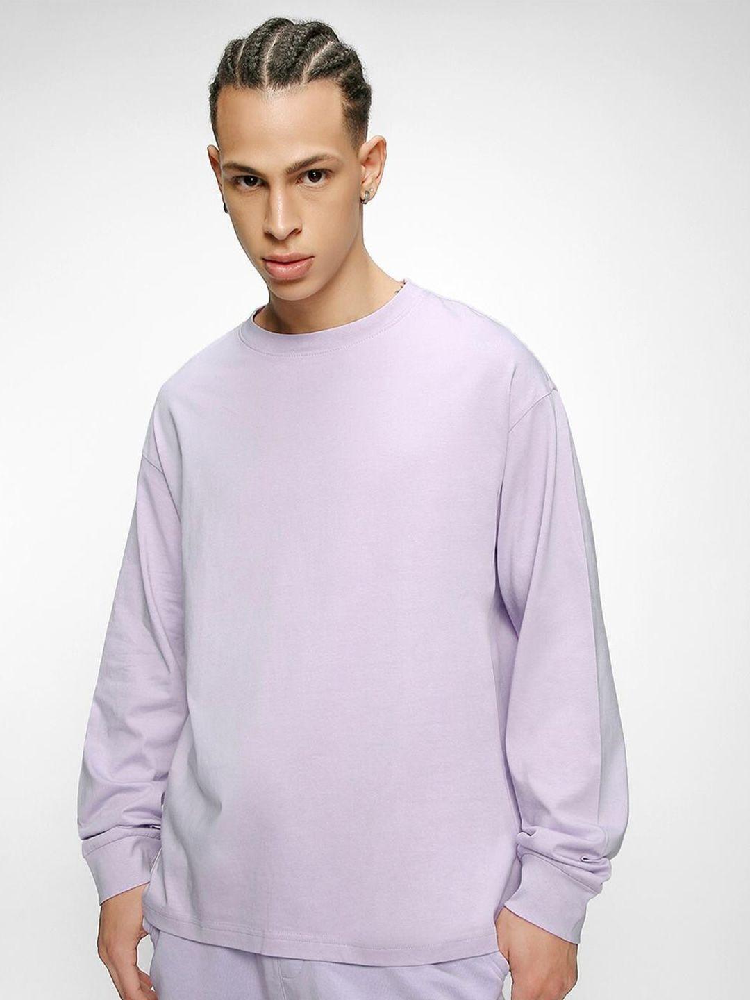 bewakoof lavender drop shoulder sleeves cotton loose fit t-shirt