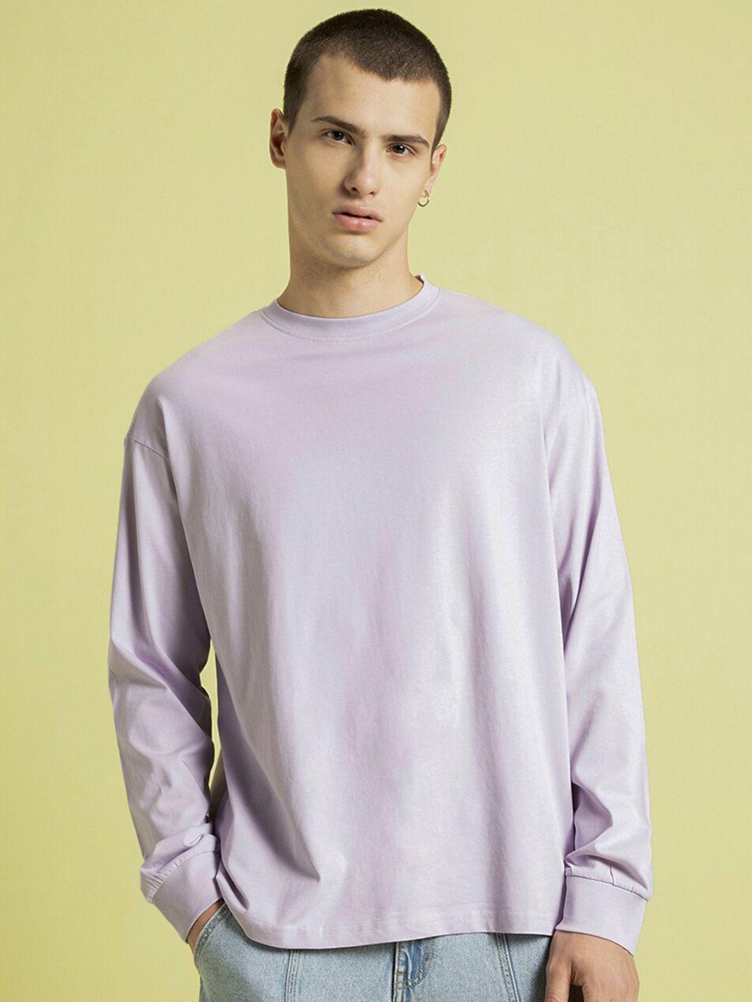 bewakoof lavender drop shoulder sleeves oversized cotton t-shirt