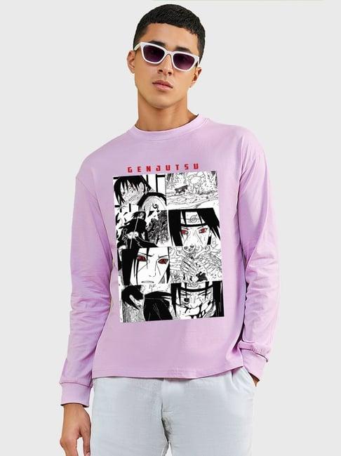 bewakoof lavender loose fit graphic print oversized crew t-shirt