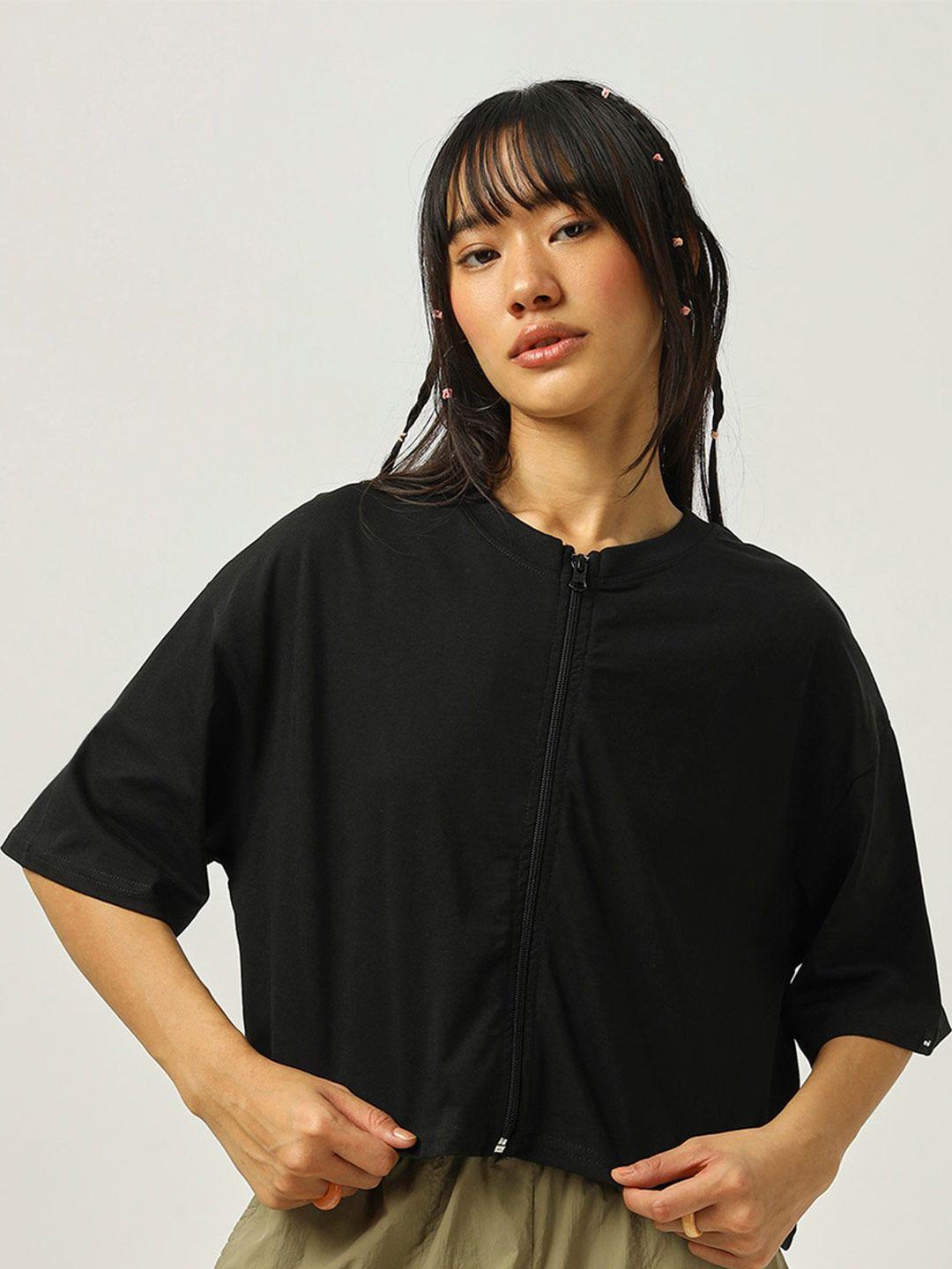 bewakoof mandarin collar drop-shoulder sleeves cotton shirt style top