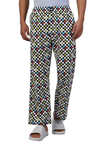 bewakoof men's all over printed poplin 100% cotton pyjama- regular fit multicolour