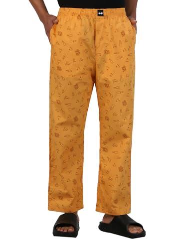 bewakoof men's all over printed regular fit pyjama_608415_yellow_m