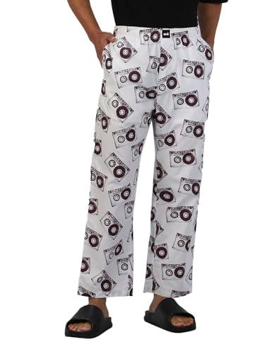 bewakoof men's all over printed regular fit pyjama_608416_white_m