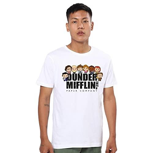 bewakoof men's dunder mifflin chibi graphic print cotton t-shirt- regular fit, round neck, half sleeves 585793_white_l