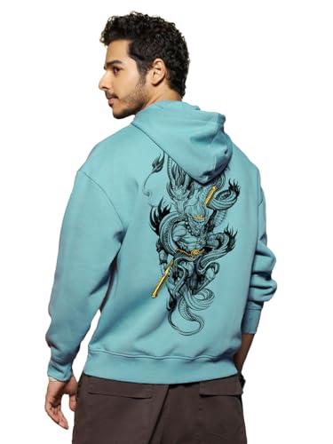 bewakoof men's graphic print oversized hoodies_625388_green_xl