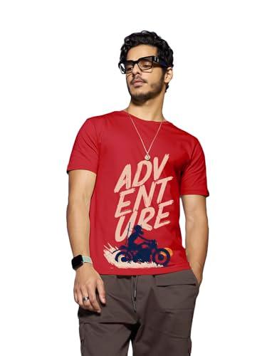 bewakoof men's printed 100% cotton t-shirt - regular fit, round neck, half sleeves red