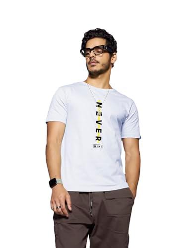 bewakoof men's printed 100% cotton t-shirt - regular fit, round neck, half sleeves white