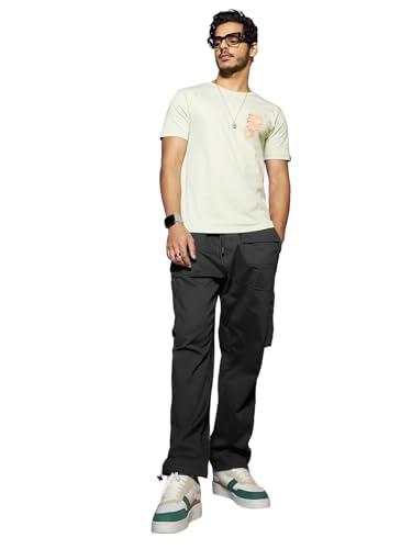 bewakoof men's solid oversized fit cotton blend cargo pants_609761_black_32