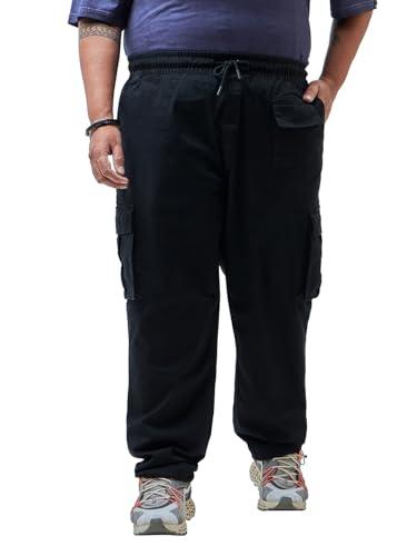 bewakoof men's solid oversized fit cotton blend plus size cargo pants_609775_black_38