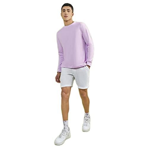 bewakoof men's solid purple round neck full sleeve oversized t-shirt