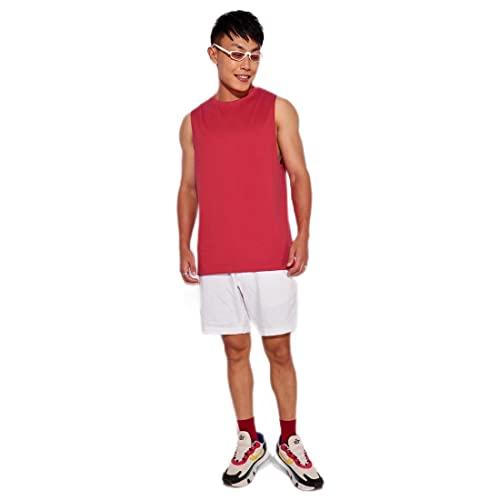 bewakoof men's solid red round neck oversized deep armhole vest