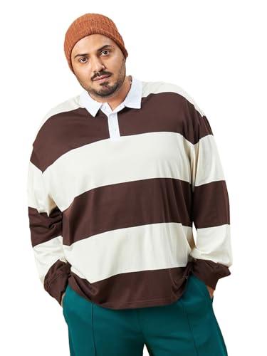 bewakoof men's striped oversized fit full sleeve polo cotton plus size polo t-shirt_617311_brown_4xl