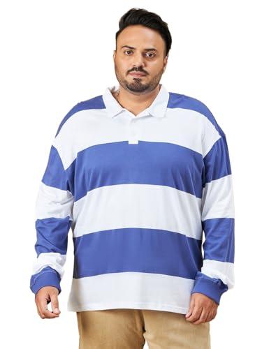 bewakoof men's striped oversized fit full sleeve polo cotton plus size polo t-shirt_617318_white_4xl