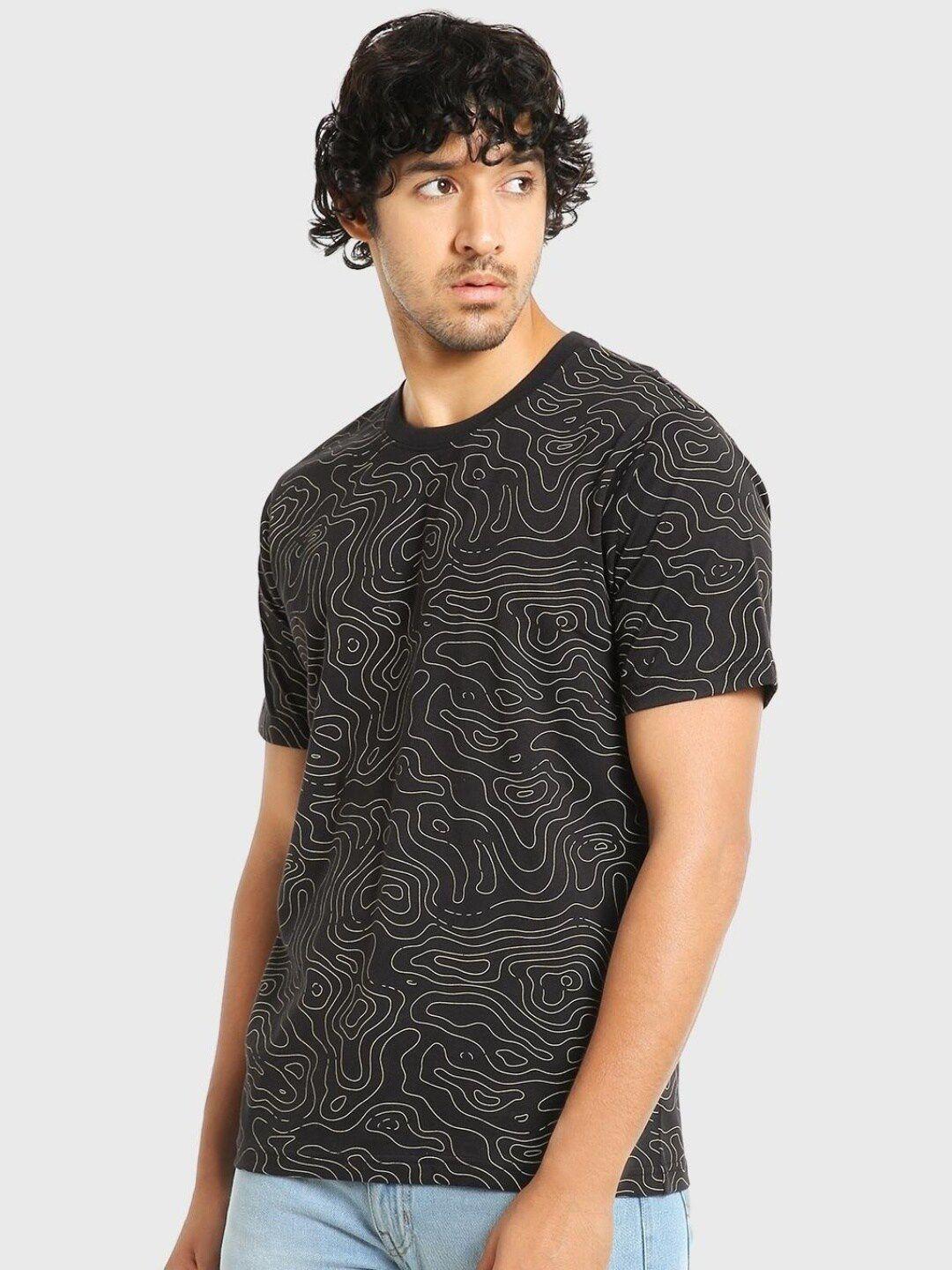 bewakoof men abstract printed cotton t-shirt