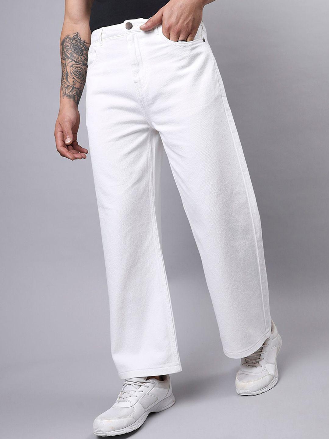 bewakoof men baggy wide leg high-rise clean look cotton jeans