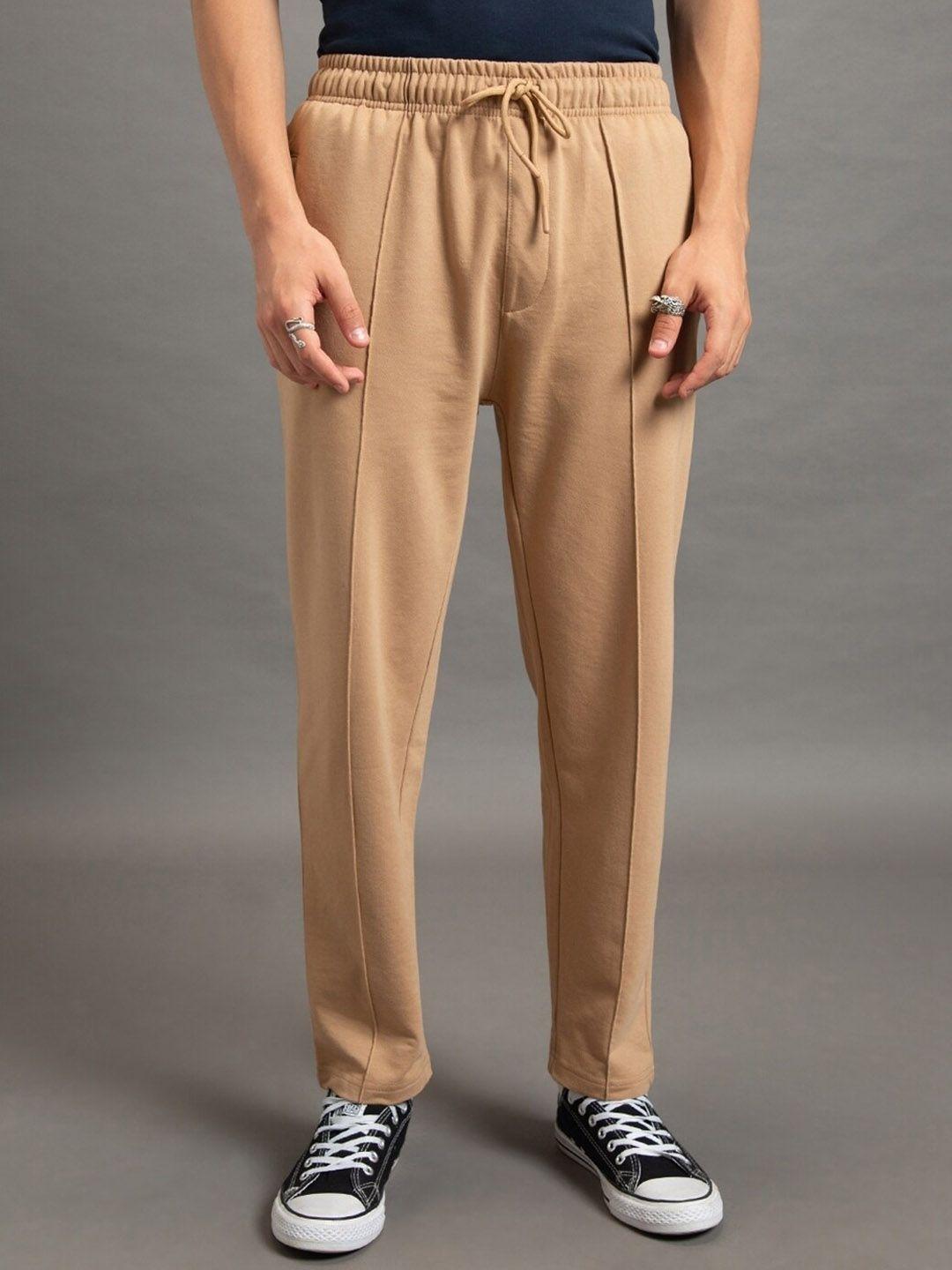 bewakoof men beige stretch regular-fit cotton track pants